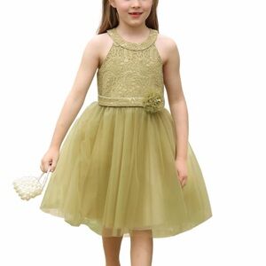 Charming Olive Lace Kids Dress